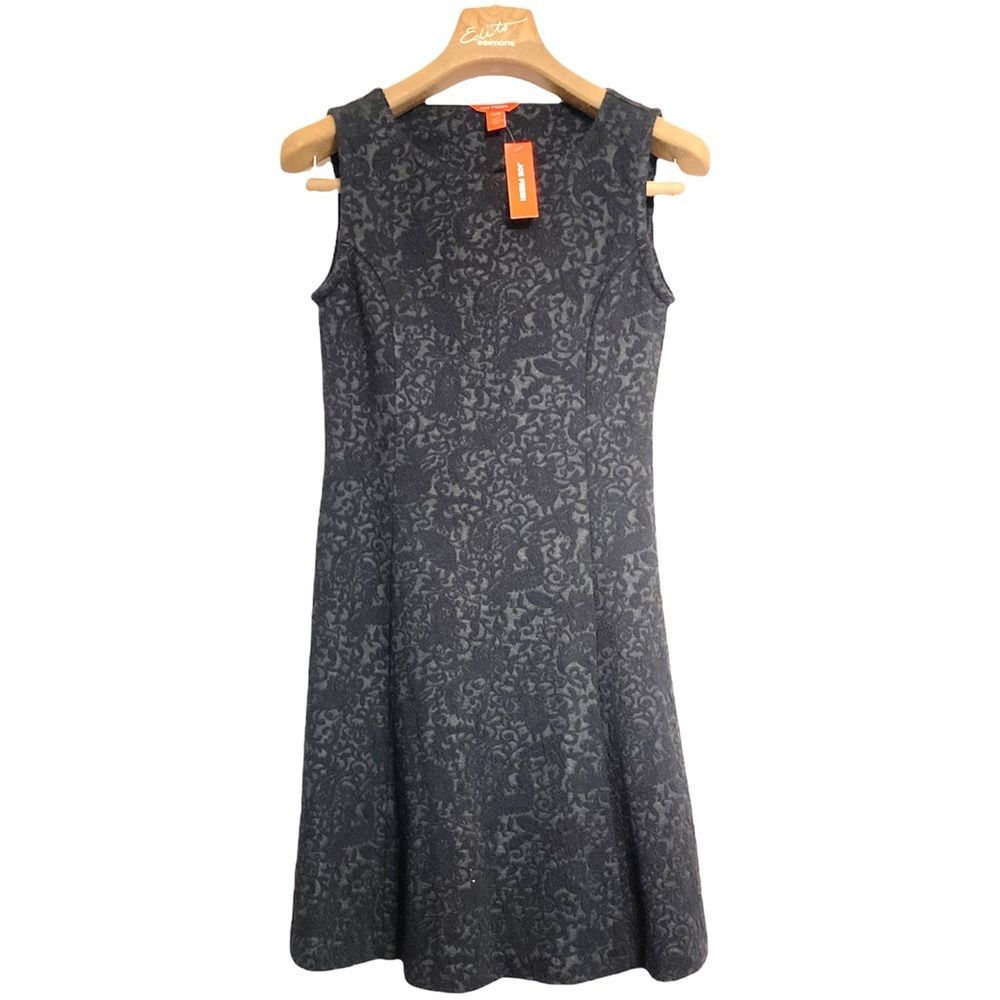 XS•NWT•JOE FRESH•BLACK TEXTURED FLORAL PATTERN A-LINE FLOWY SLEEVELESS DRESS•